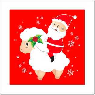 Santa Riding Sheep funny christmas Posters and Art